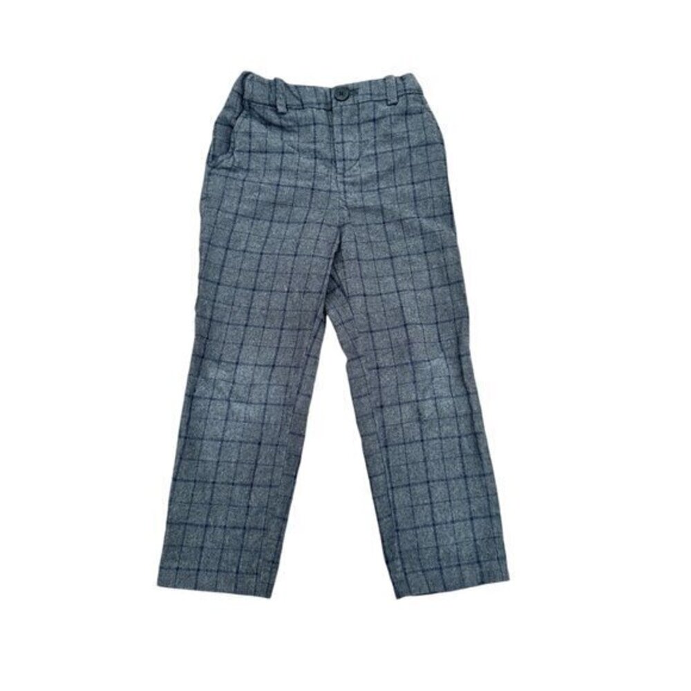 H&M Boys Checkered Trousers Size 3-4Y Gray & Blue Elastic Waist